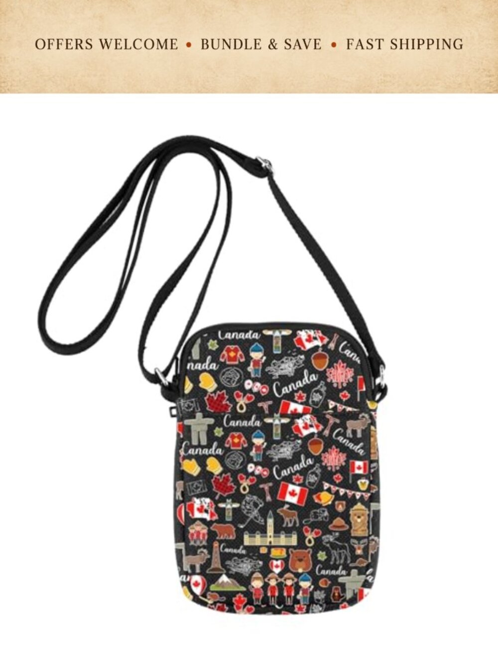 Canada Crossbody Bag Maple Leaf Canvas Travel Purse Adjustable Strap